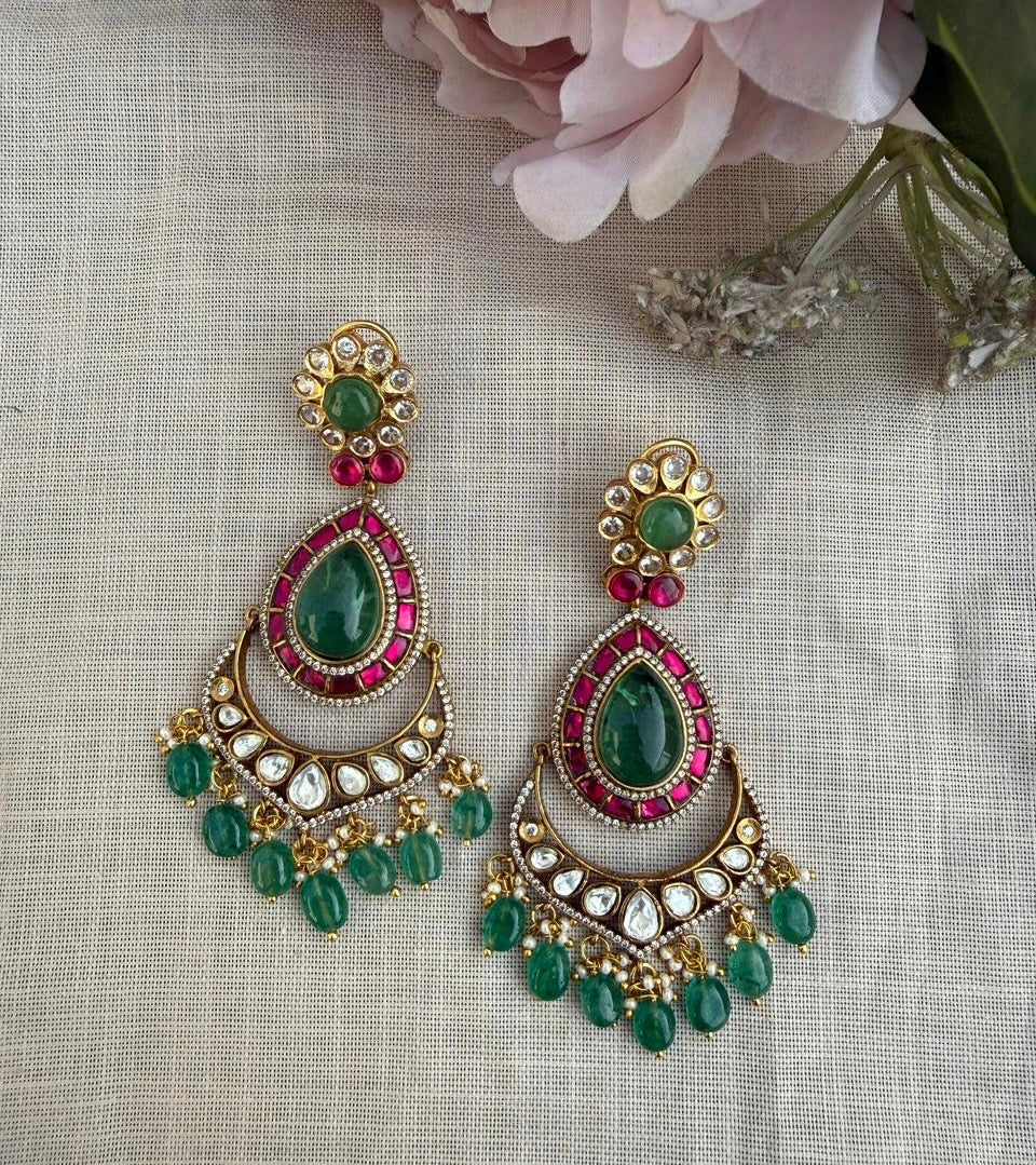 Long moissanite elegant real kundan chandbalis