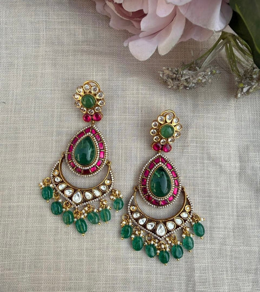 Long moissanite elegant real kundan chandbalis