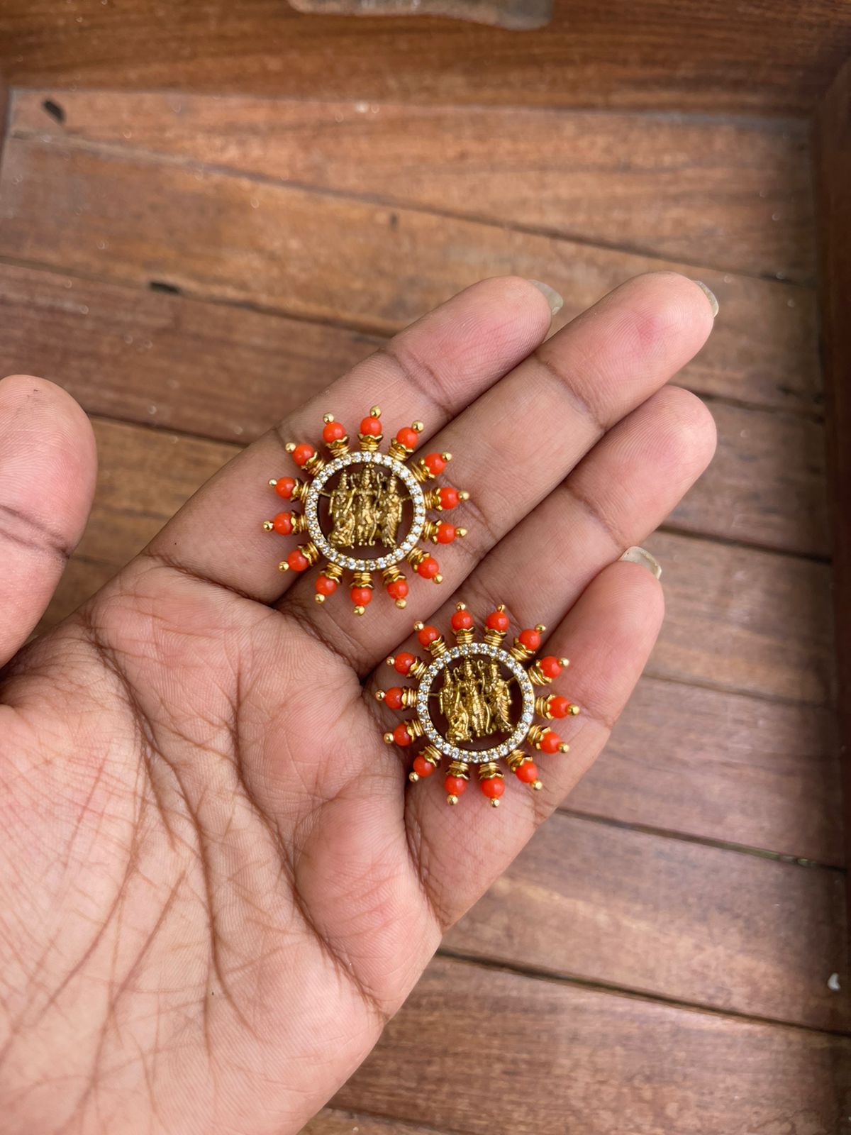 Coral green ram Parivar studs - Alluring Accessories