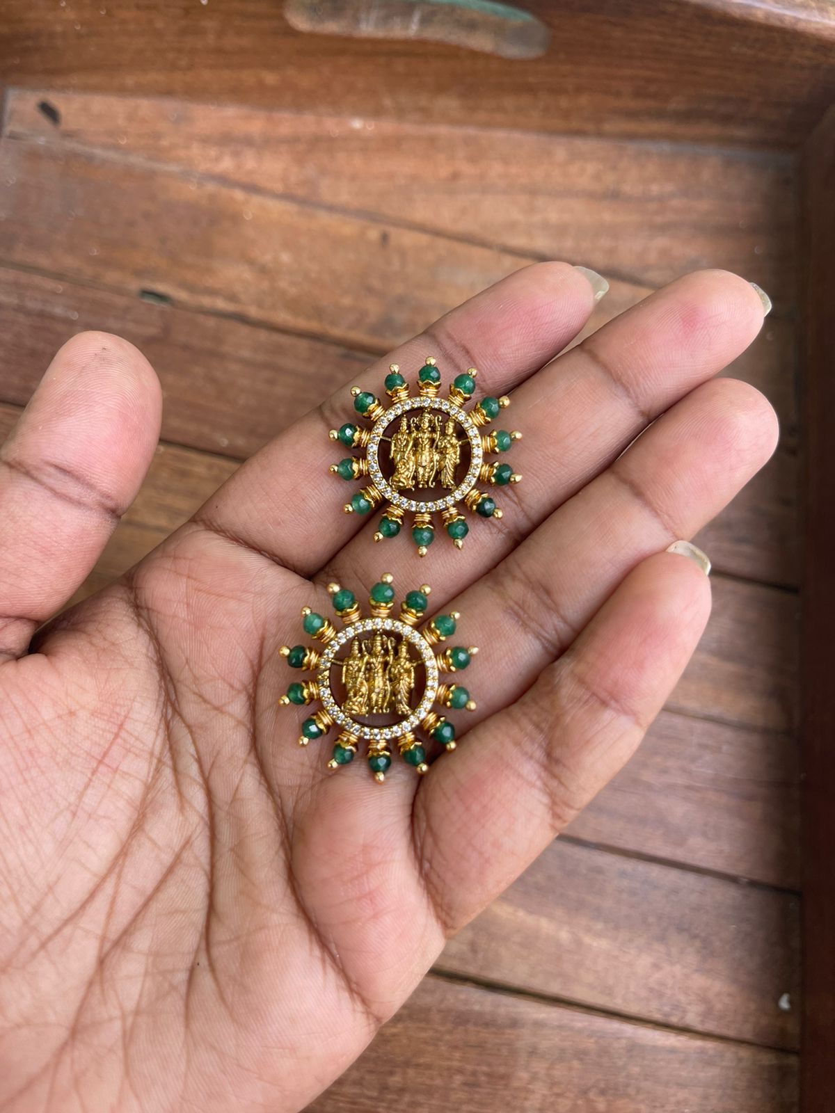 Coral green ram Parivar studs - Alluring Accessories