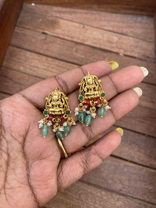 Coral lakshmi devi green hanging earrings - Alluring Accessories