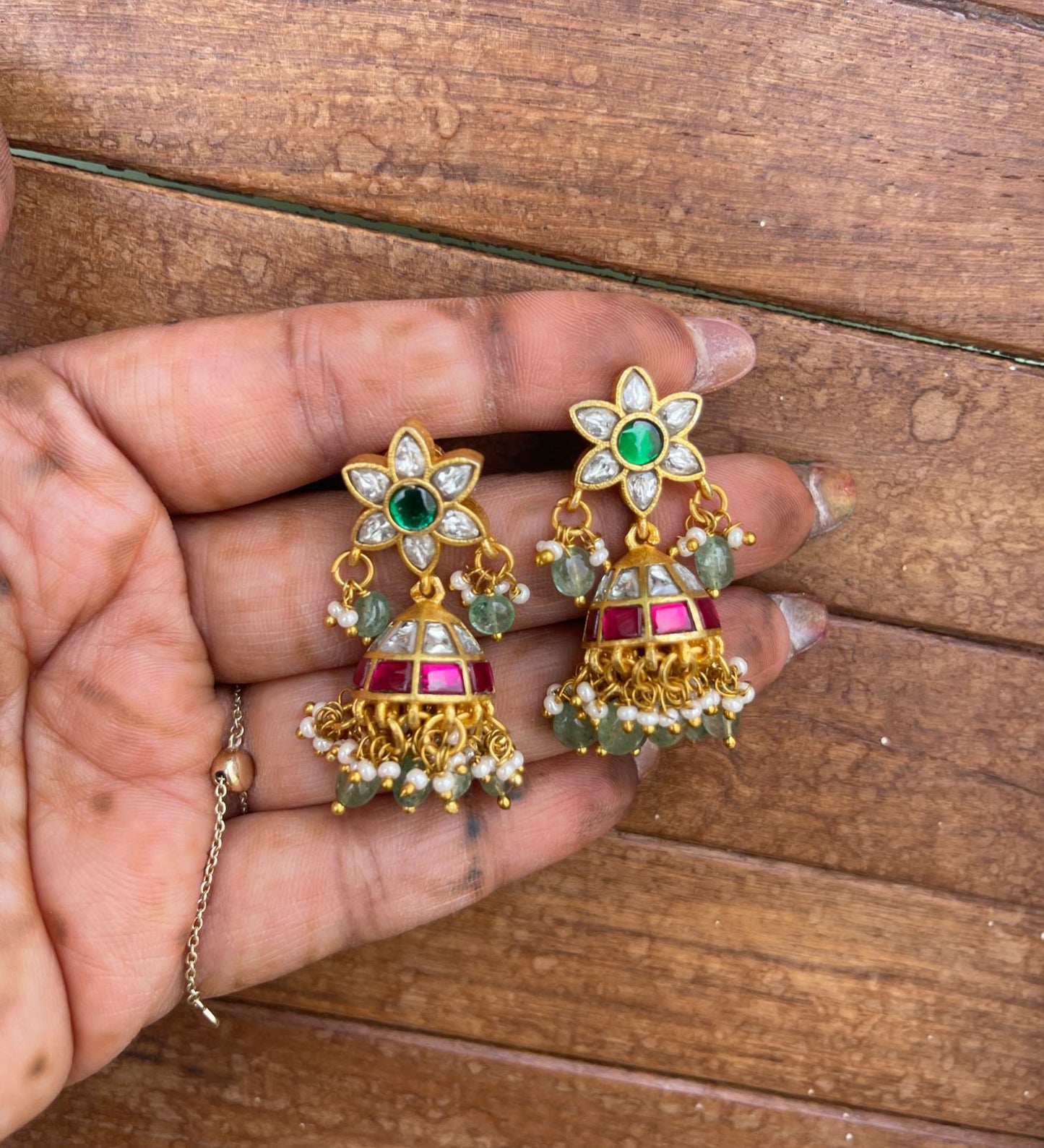 Cute flower real Kundan jhumkas - Alluring Accessories