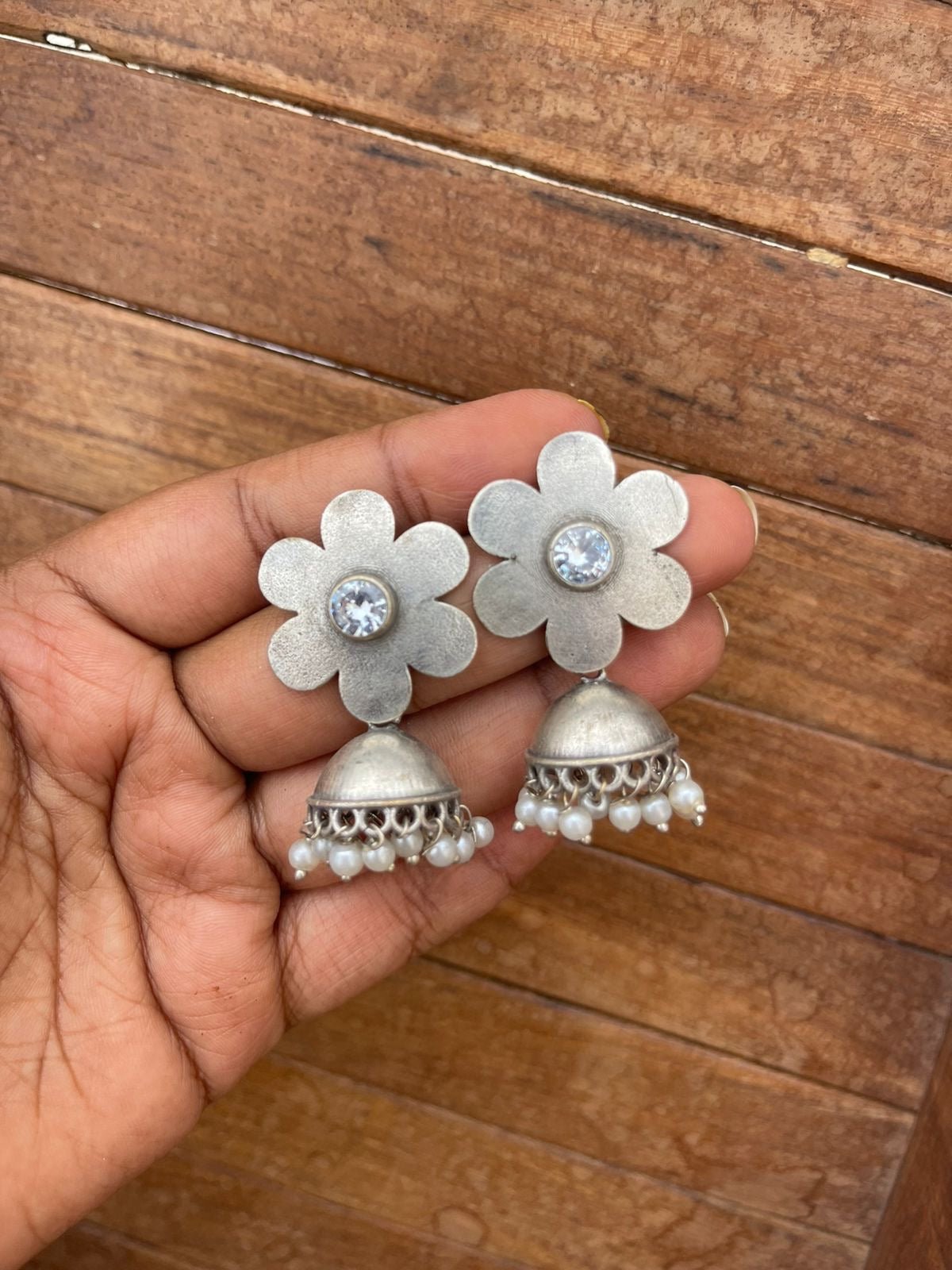 Cute oxidised flower jhumkas - Alluring Accessories