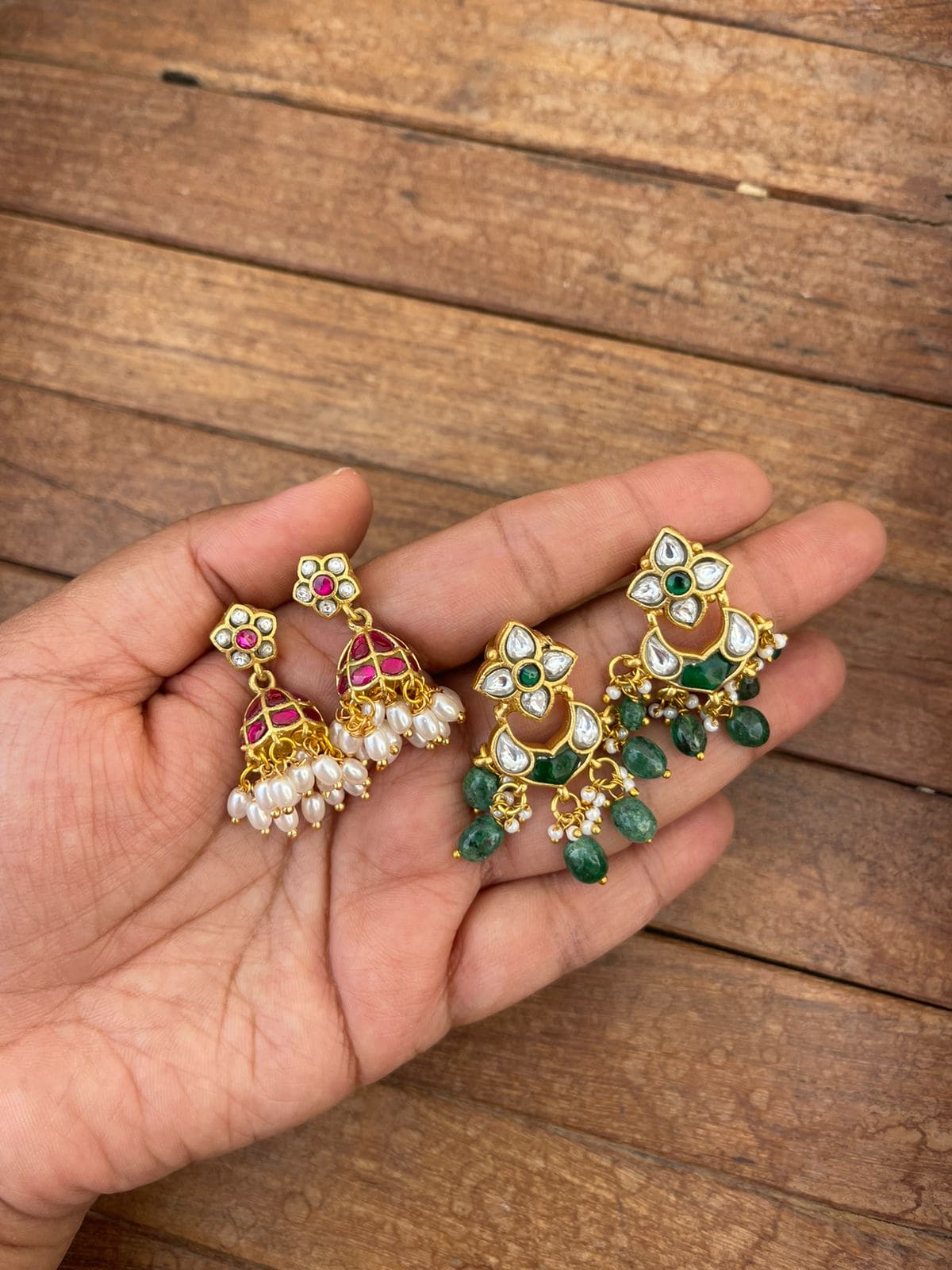 Cute real Kundan jhumkas and chandbalis combo design2 - Alluring Accessories