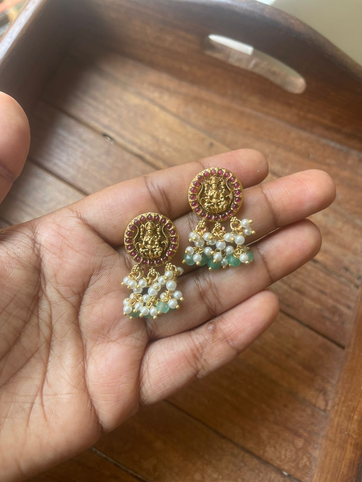 Cute small kemp lakshmi pearl earrings - Alluring Accessories