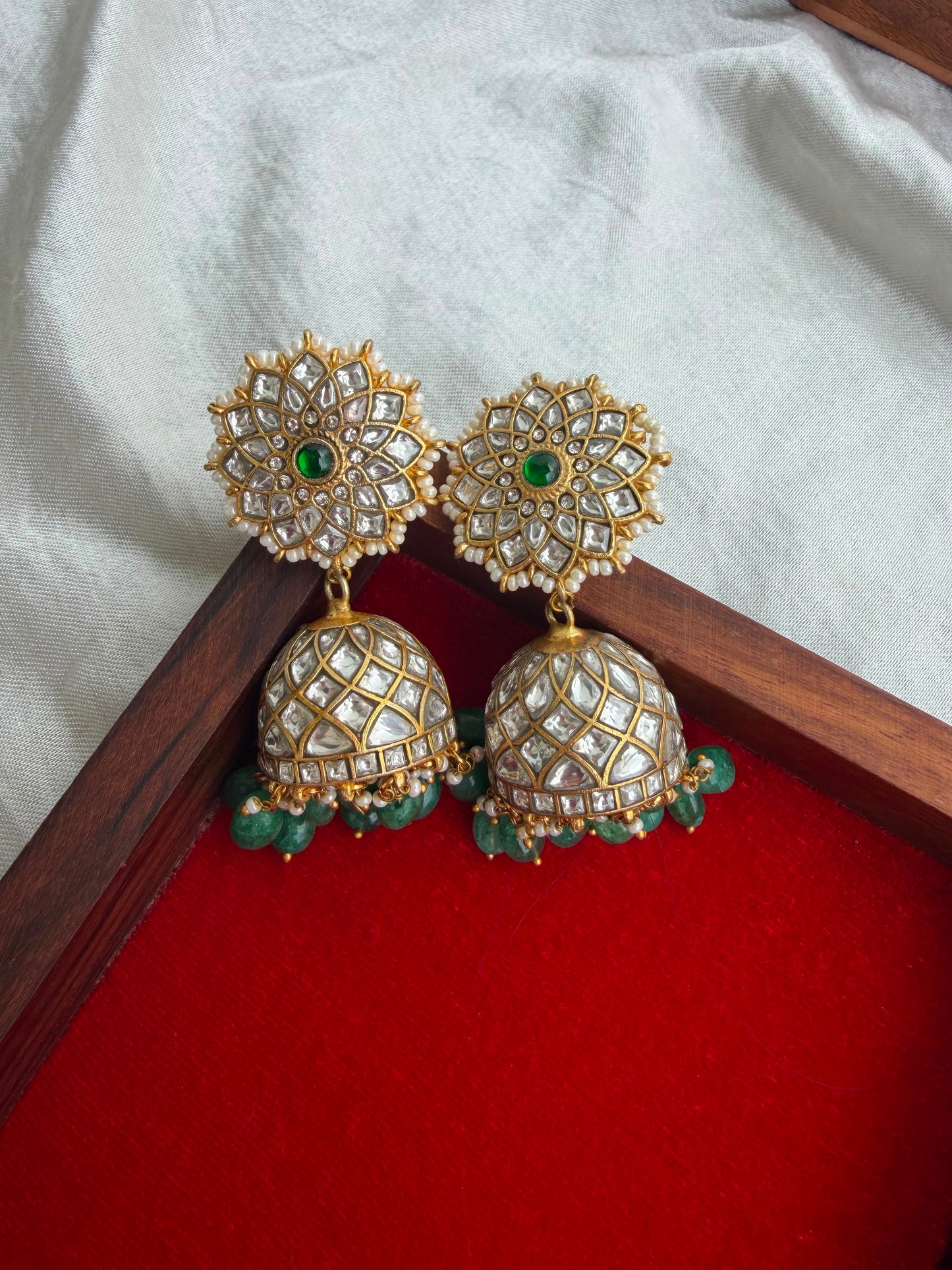 Maharani real kundan white jhumkas