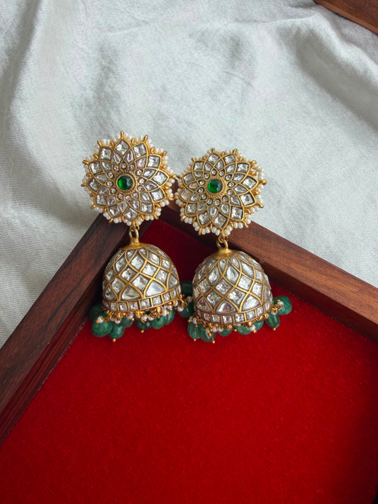 Maharani real kundan white jhumkas