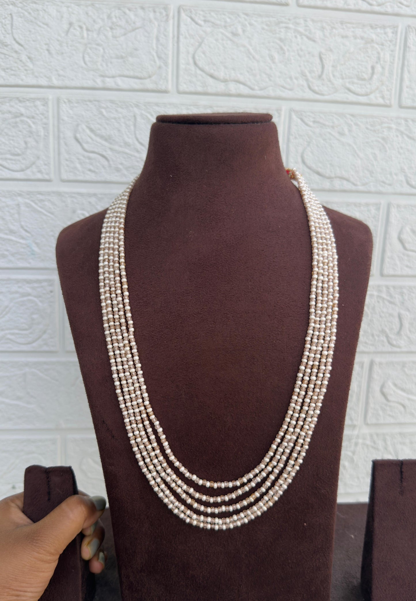 Five layered cz crystal beads mala
