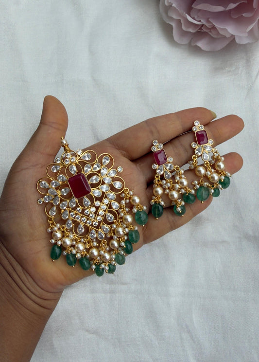 Uncut diamond gold look alike locket with earrings design5