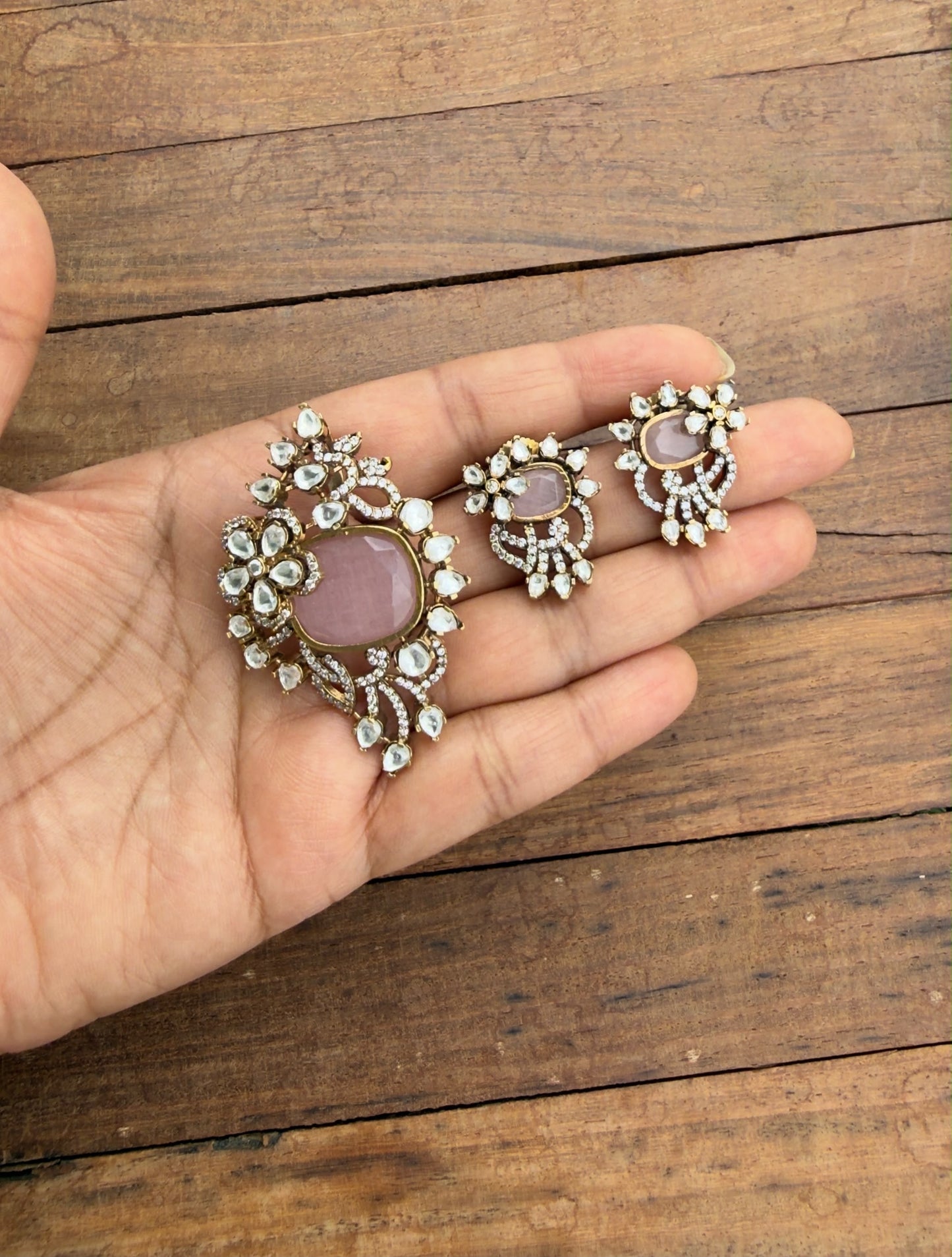 Moissanite doublet stone flower locket combo