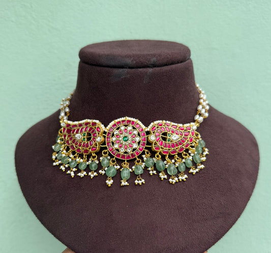 Flower mango real kundan rice pearl choker