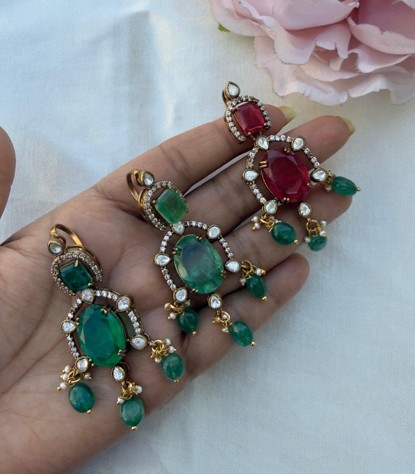 Square oval drop doublet stone locket with/ without hasli
