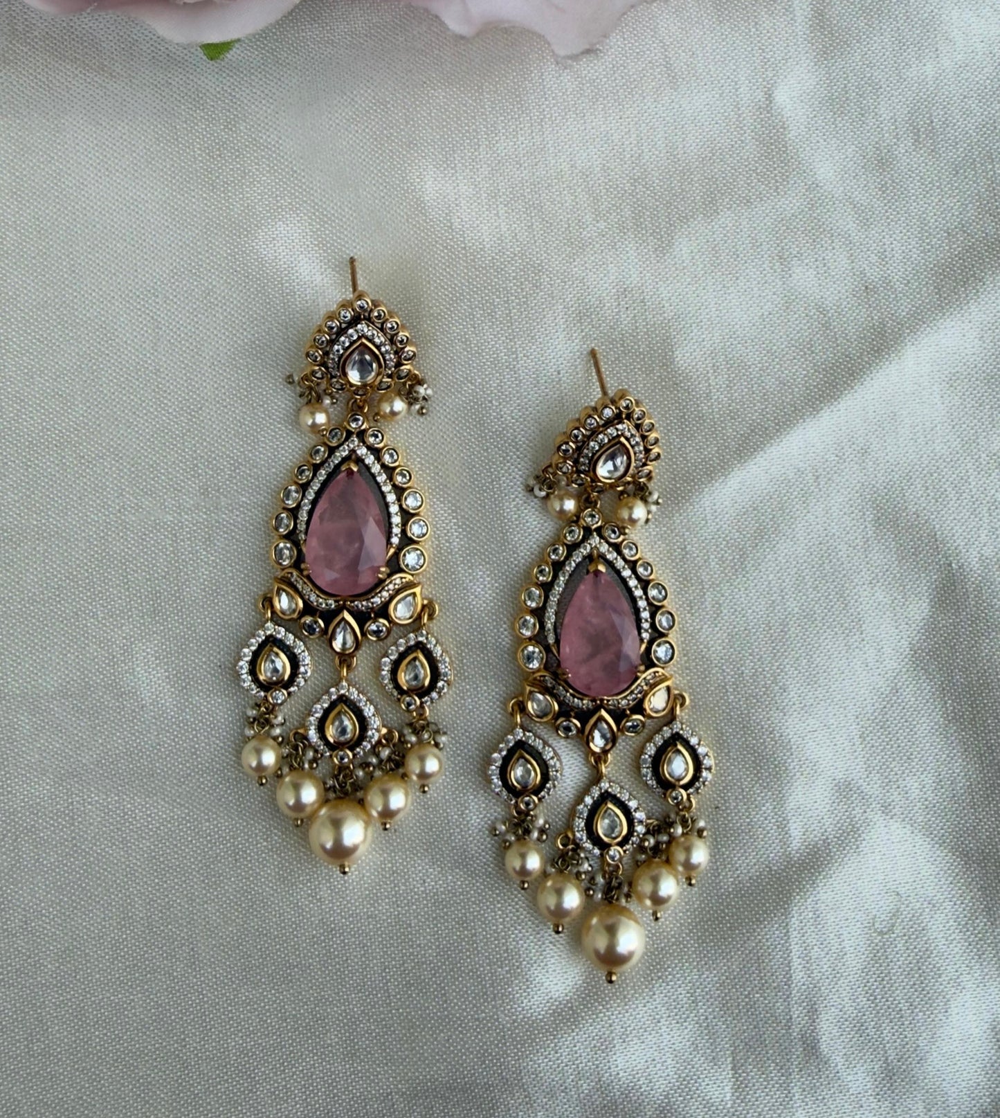 Designer doublet stone pearl drop moissanite luxury earrings