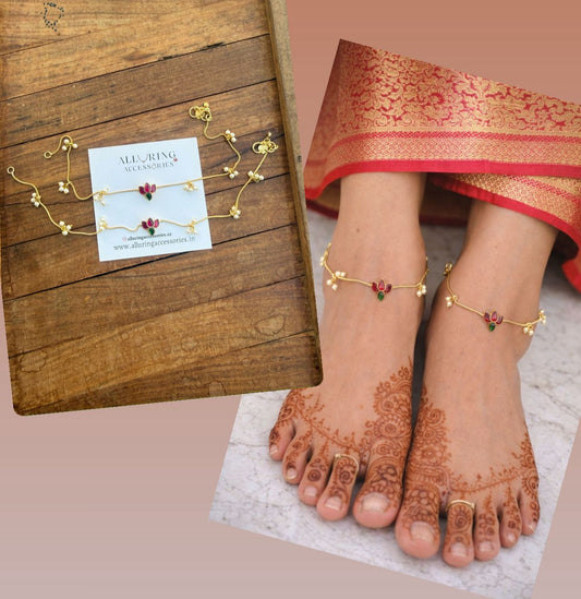 Beautiful Real kundan lotus anklets