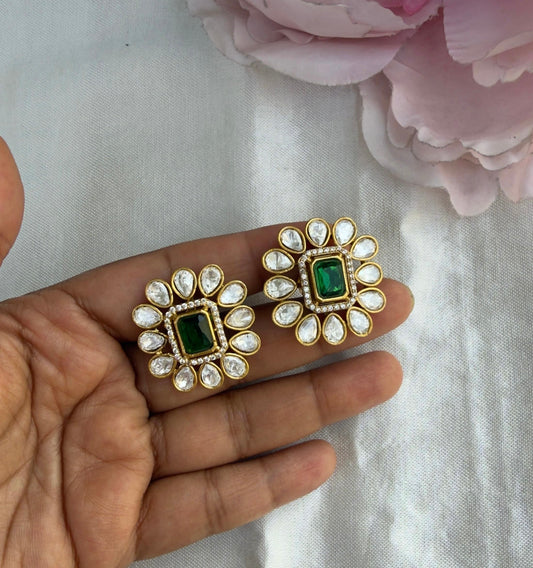 Rectangle green royal moissanite studs