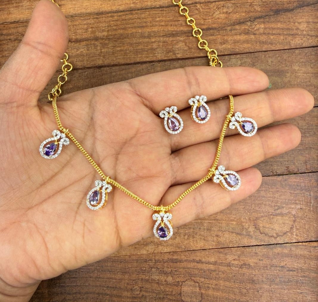 Five water drop diamond simple chain with studs