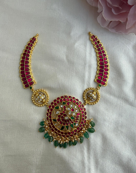 Peacock kante real kundan with balls necklace