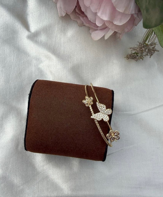 Two flower butterfly sterling silver adjustable bracelet