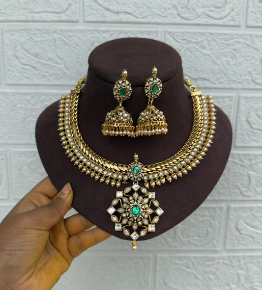 Trending white real kundan necklace with jhumkas