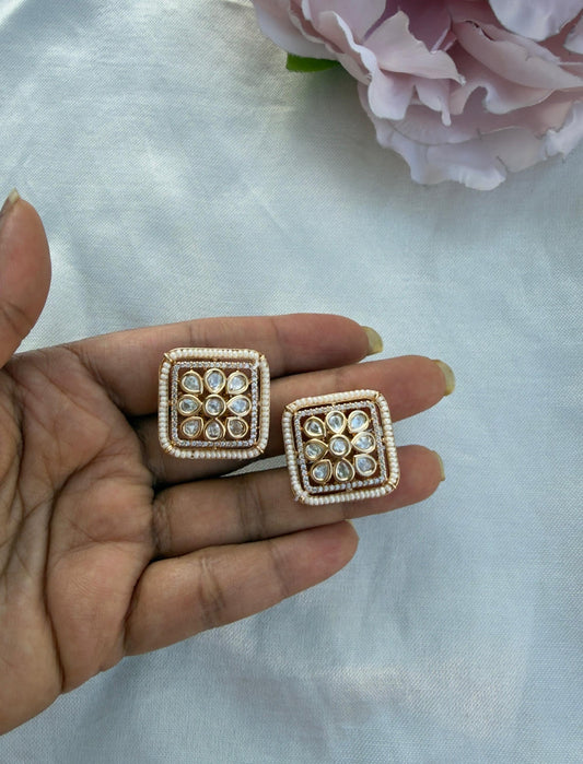 Square classy nine polki kundan studs