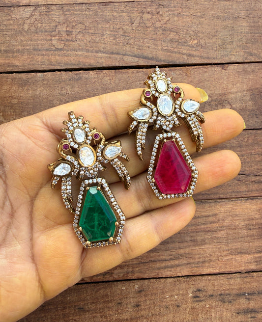 Dual peacock moissanite doublet stone locket
