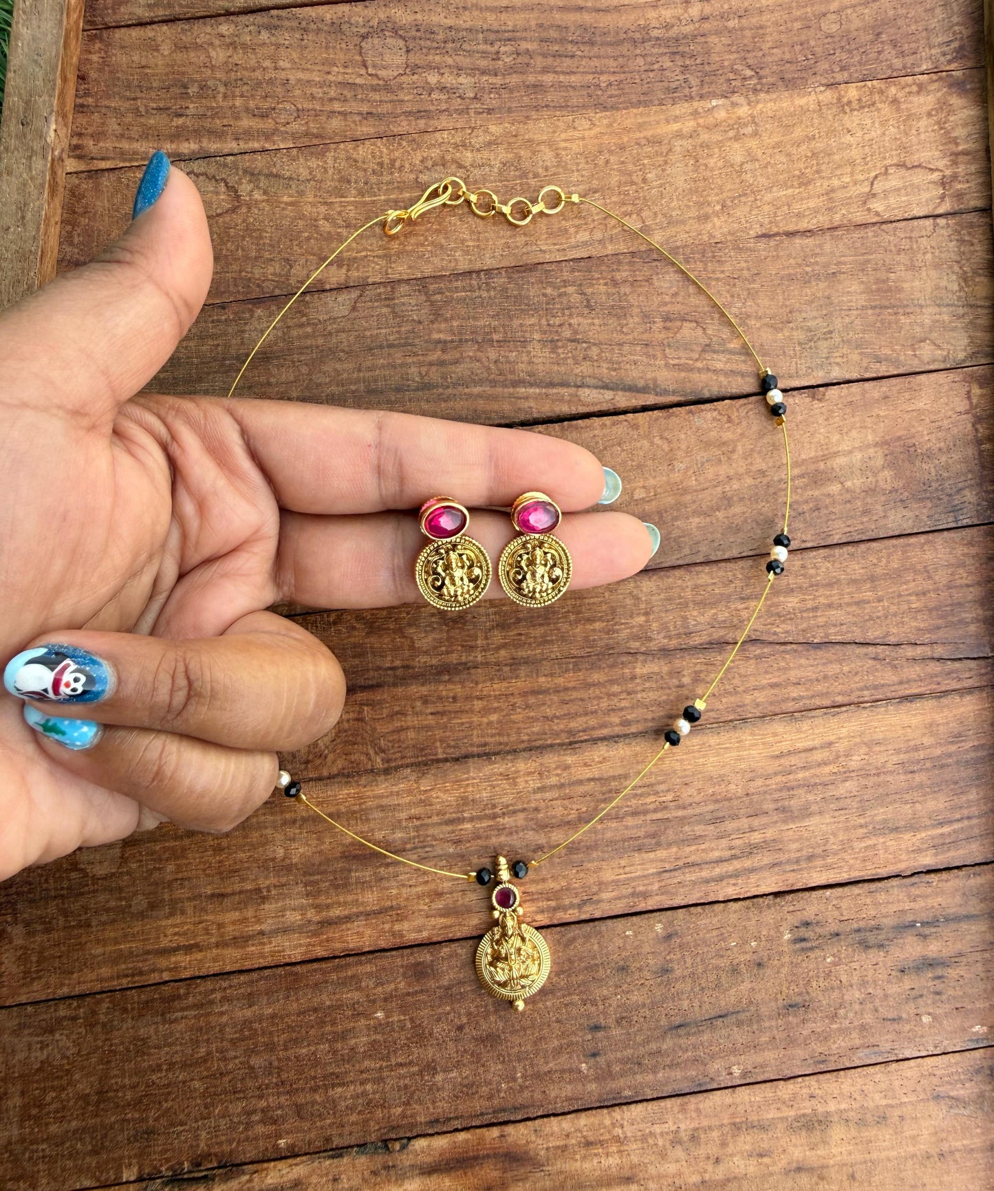 Lakshmi devi kasu earrings With invisible chain