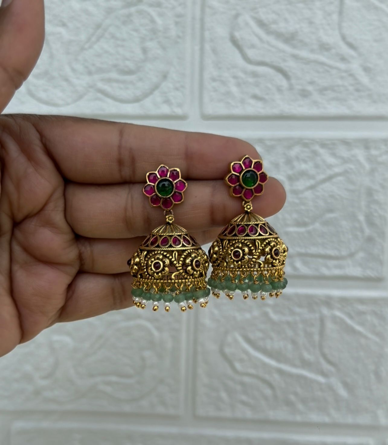 Real kundan antique flower affordable jhumkas