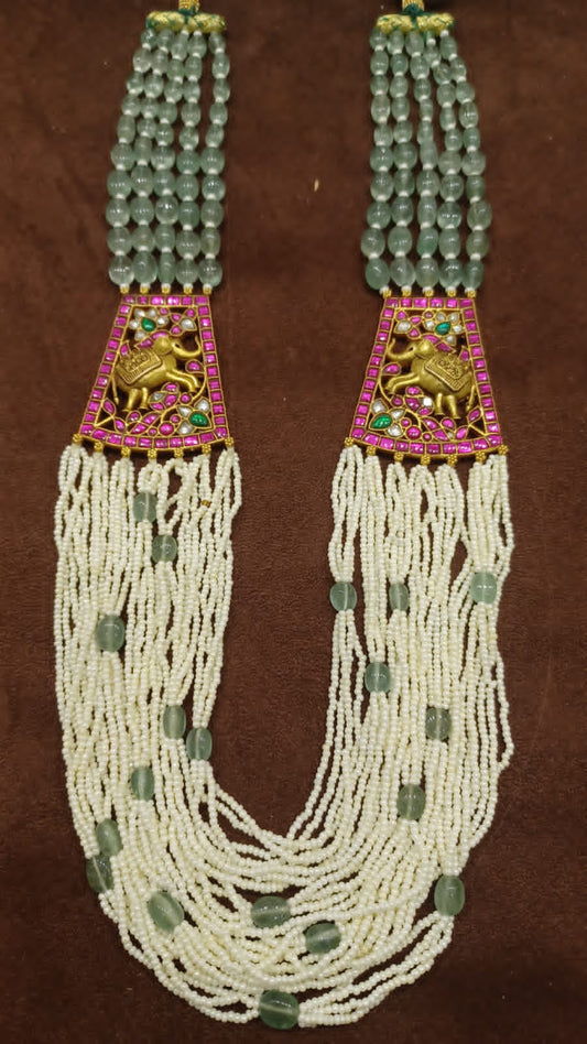 real kundan elephant long heavy pearl mala