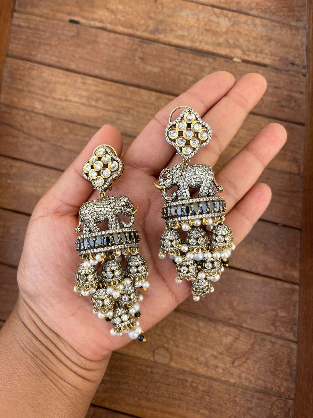 Designer elephant victorian six jhumkas - Alluring Accessories