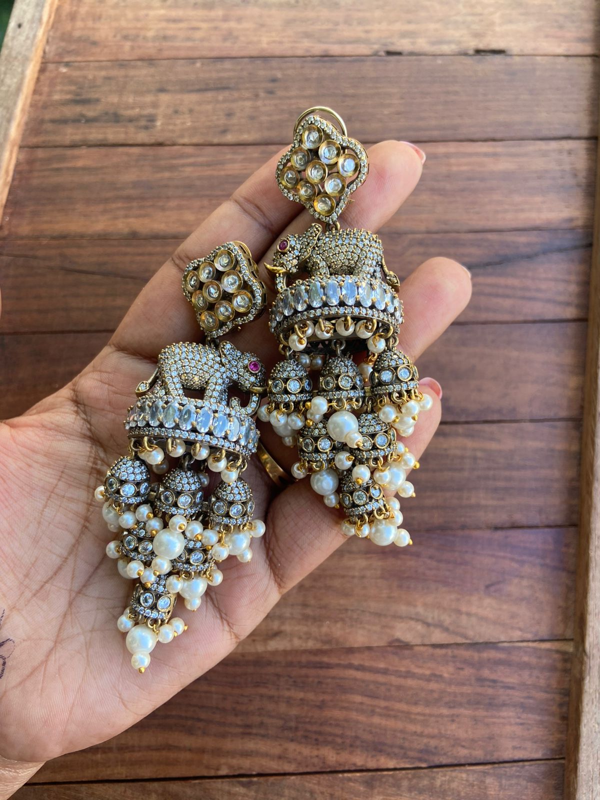 Designer elephant victorian six jhumkas - Alluring Accessories