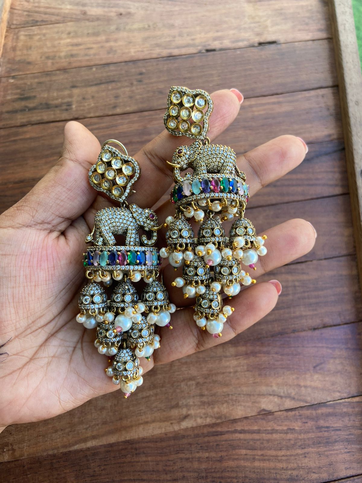 Designer elephant victorian six jhumkas - Alluring Accessories