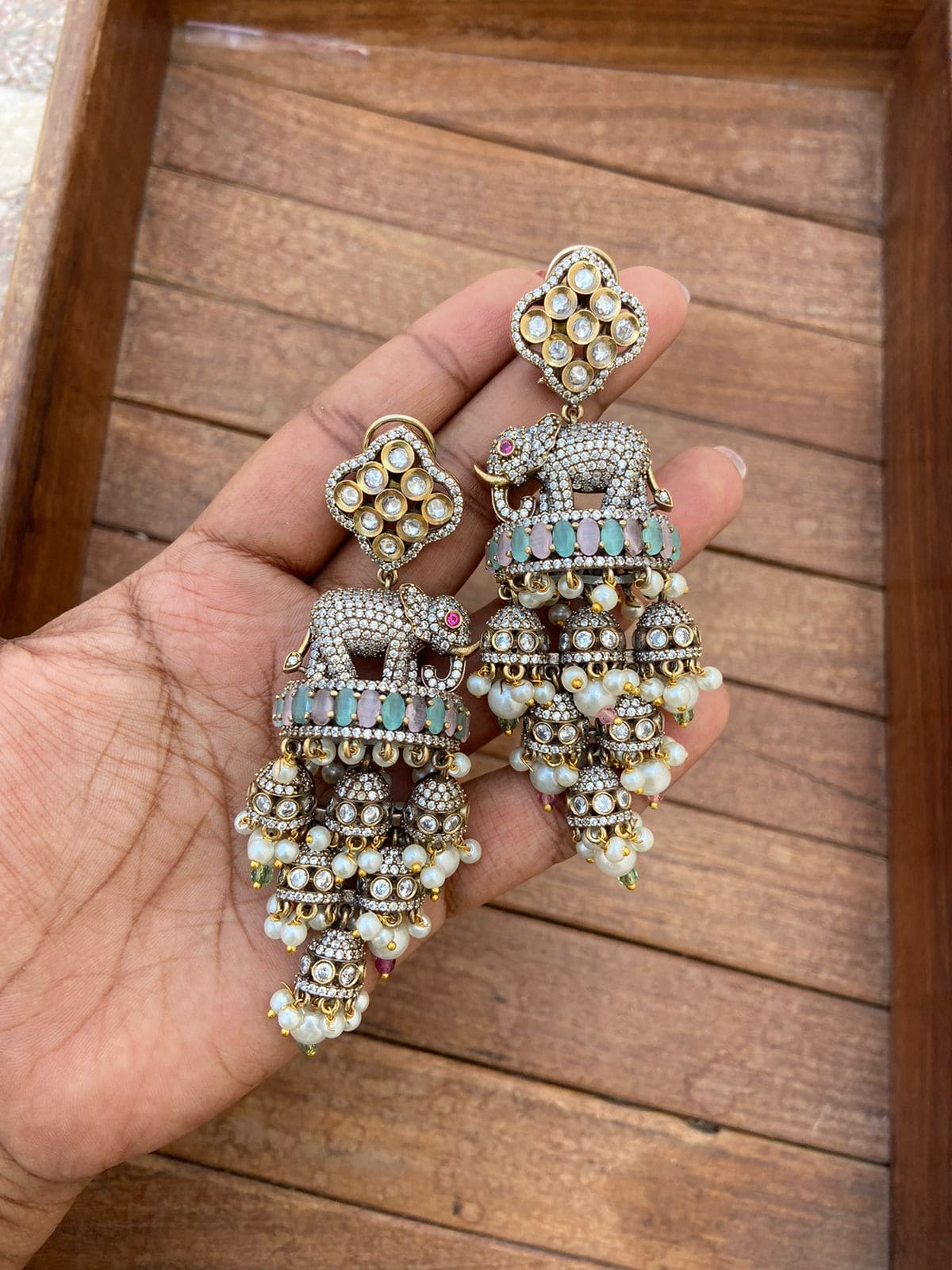 Designer elephant victorian six jhumkas - Alluring Accessories