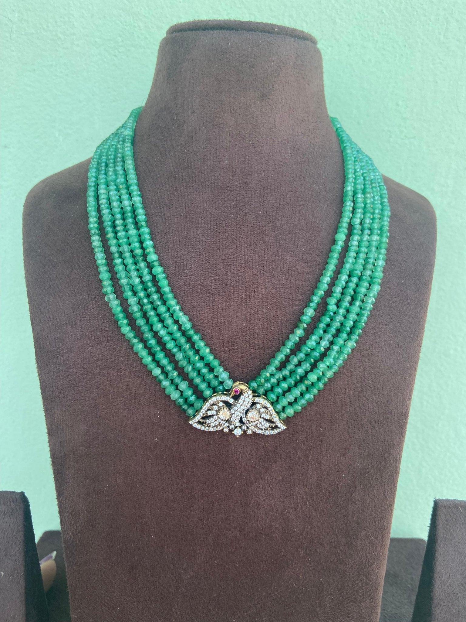 Designer five layered pearls peacock Victorian necklace - Alluring Accessories