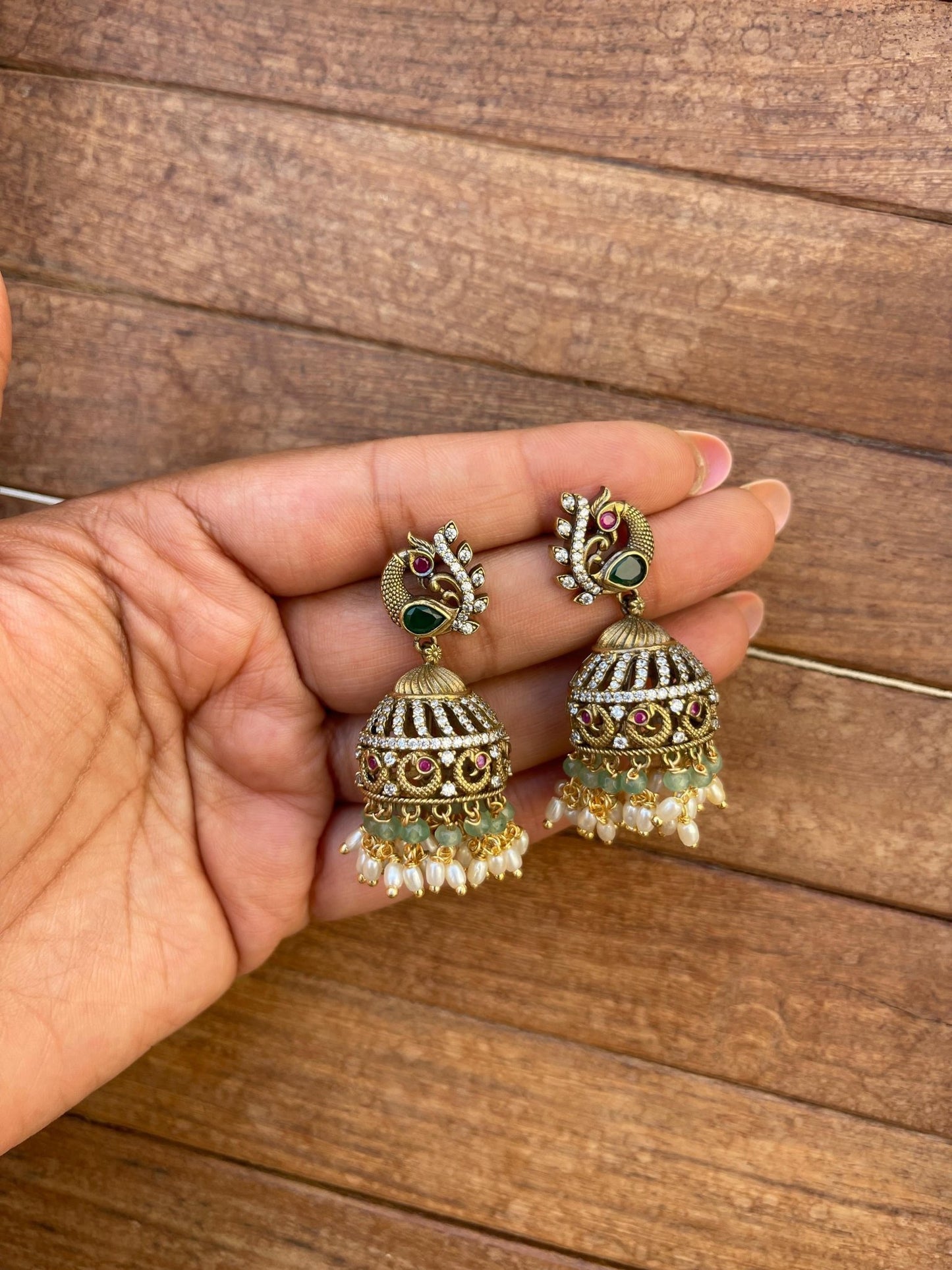 Designer peacock affordable victorian jhumkas - Alluring Accessories