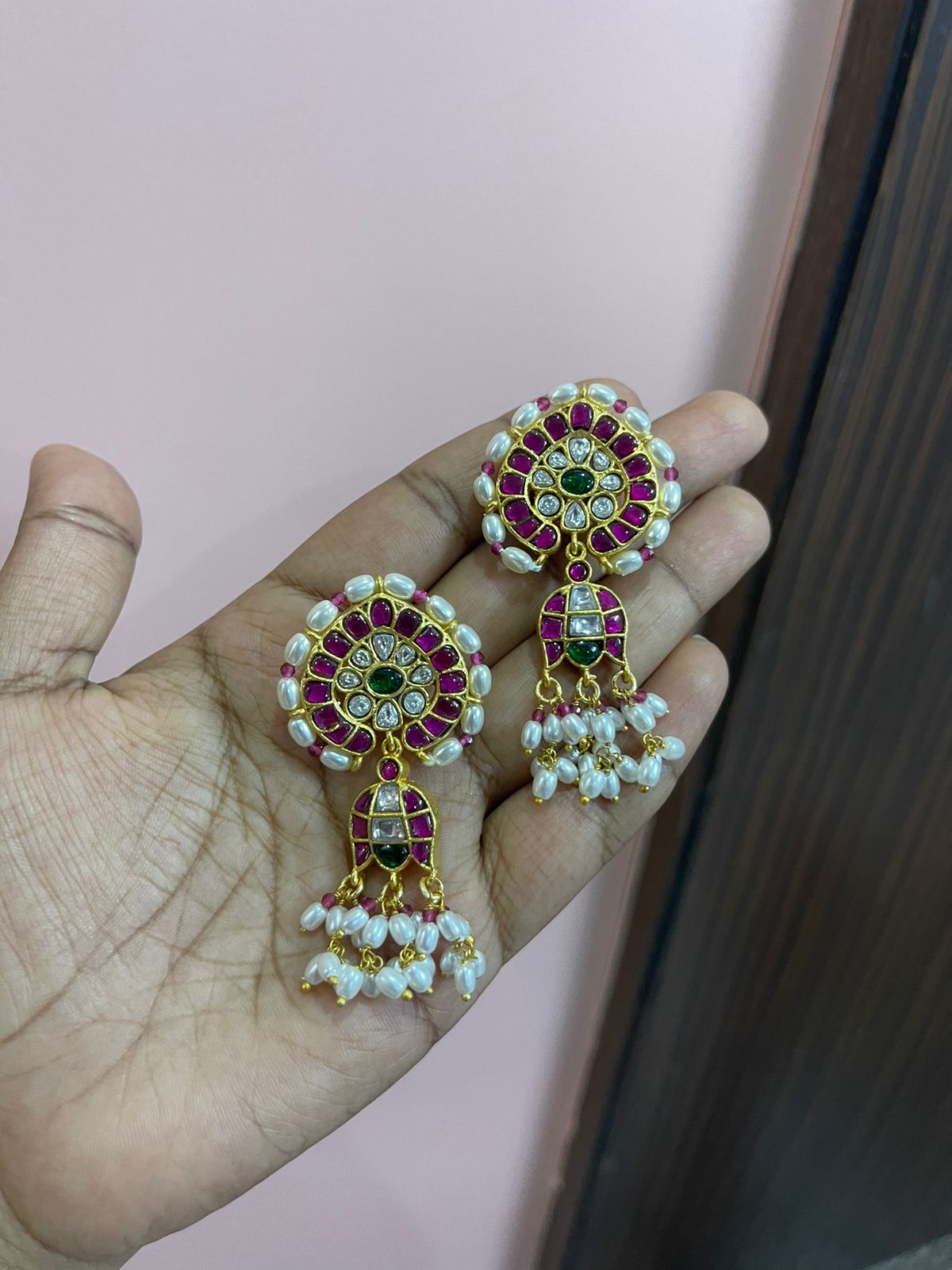 Designer real kundan pearl shape tulip drop earrings - Alluring Accessories