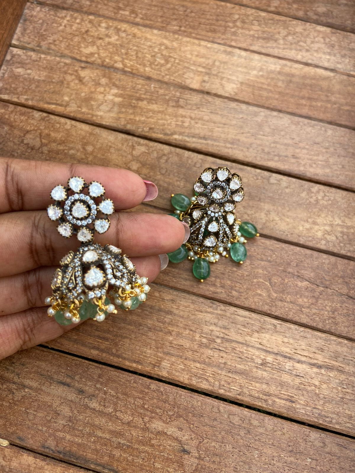 Designer victorian moissanite white jhumkas - Alluring Accessories