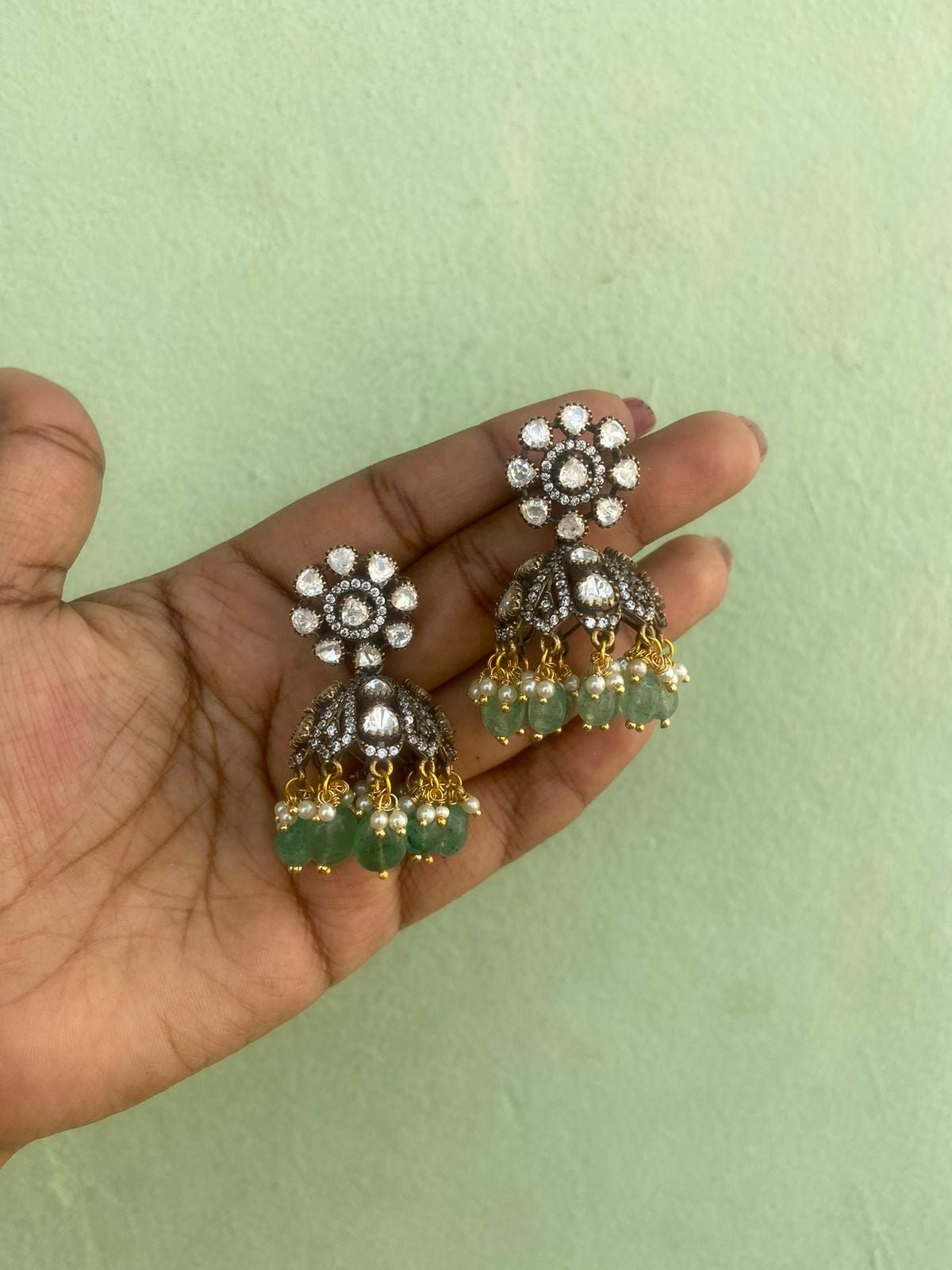 Designer victorian moissanite white jhumkas - Alluring Accessories