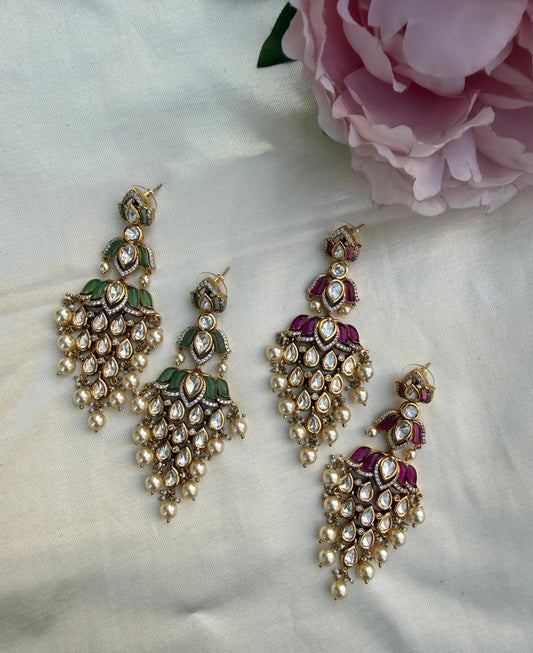 Lotus two layered polki designer chandbali earrings