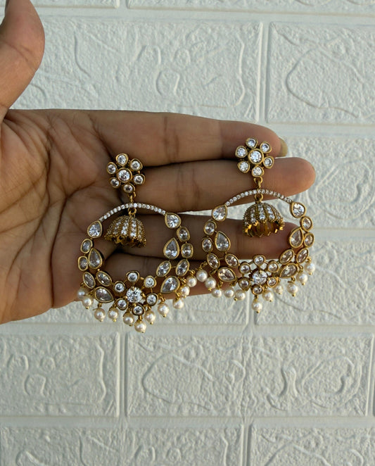 Uncut diamond super light weight chandbali earrings