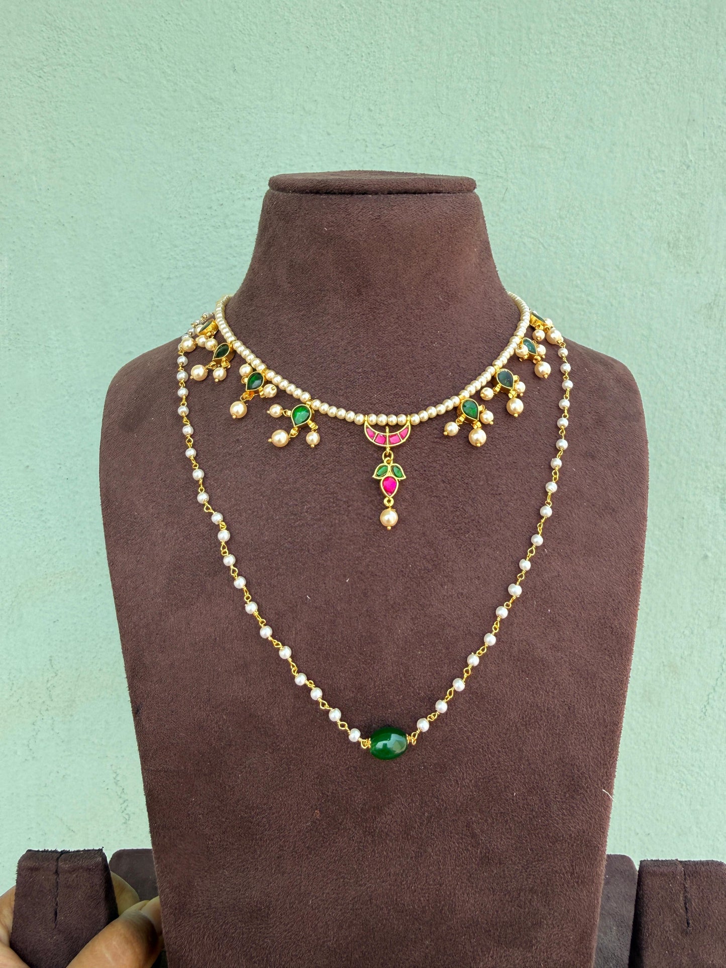 Samantha inspired two layered pearl real kundan chandbali set