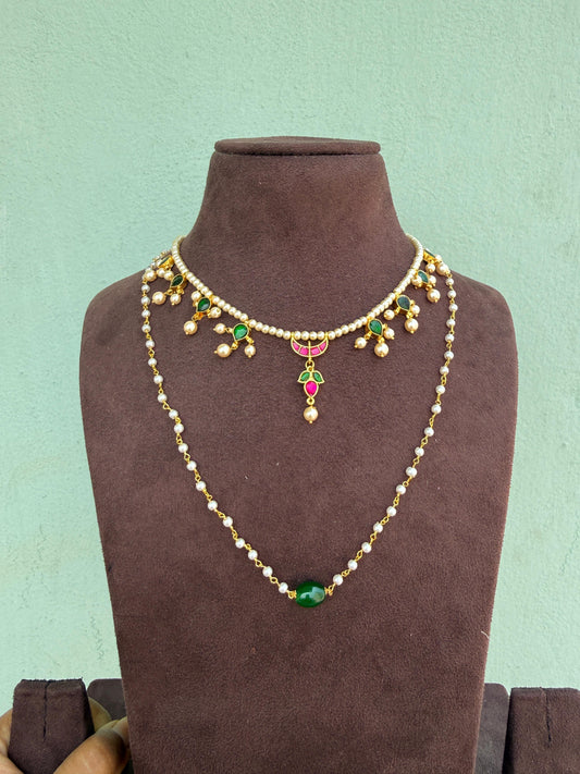 Samantha inspired two layered pearl real kundan chandbali set