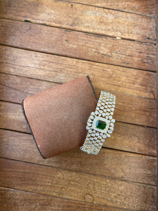 Diamond finish green stone square bracelet - Alluring Accessories