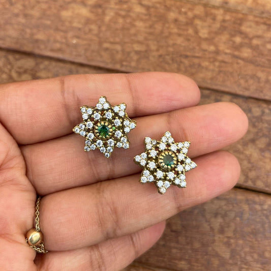 Double layered flower star green victorian earrings - Alluring Accessories