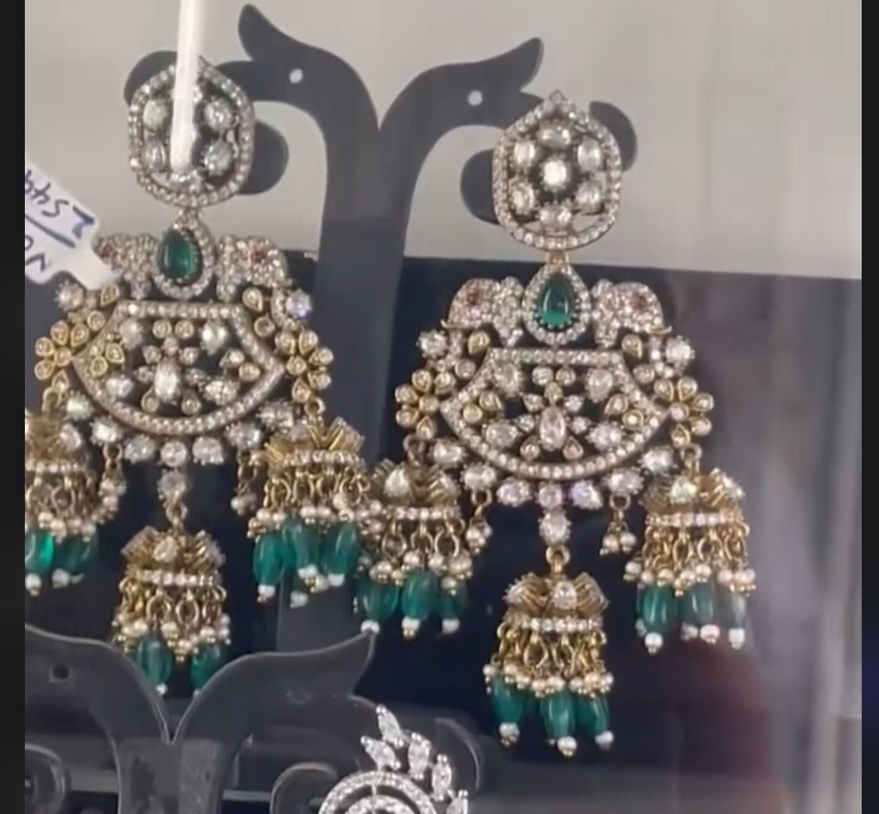 Dual elephant three jhumkas moissanite victorian earrings - Alluring Accessories