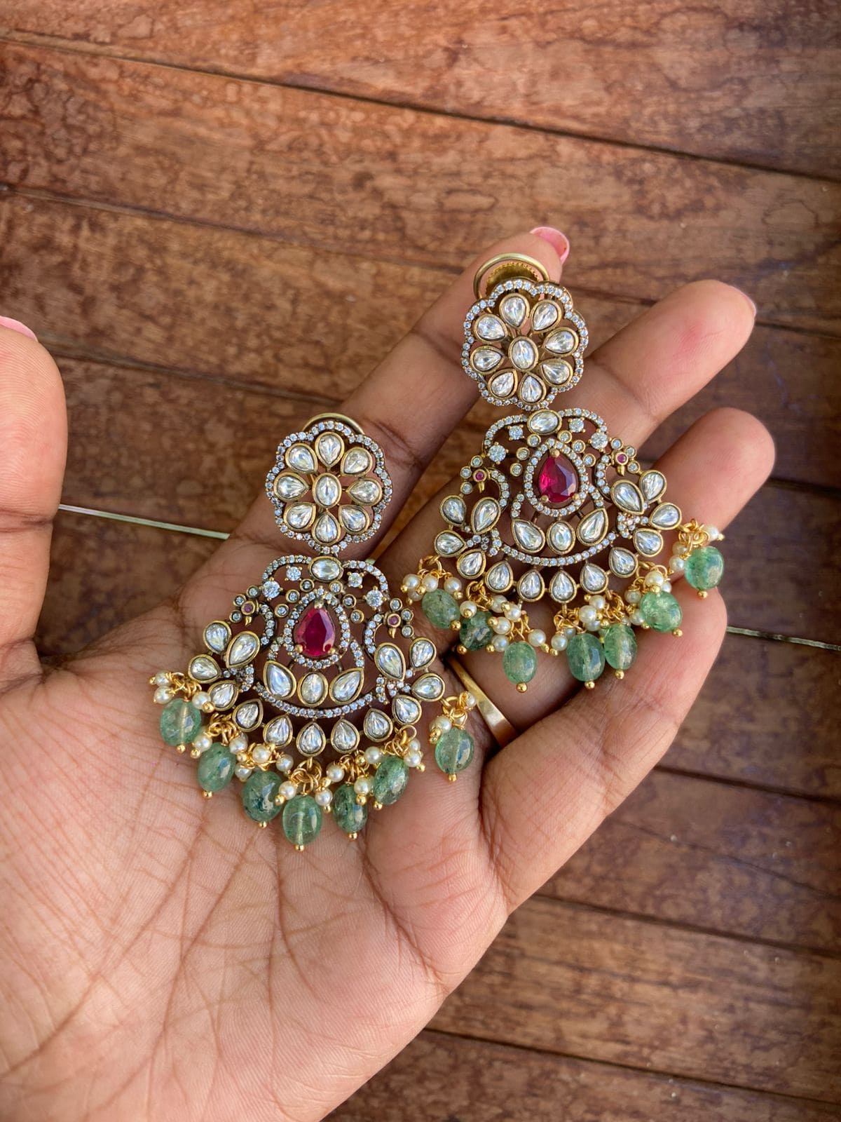 Dual peacock flower stud victorian chandbalis - Alluring Accessories