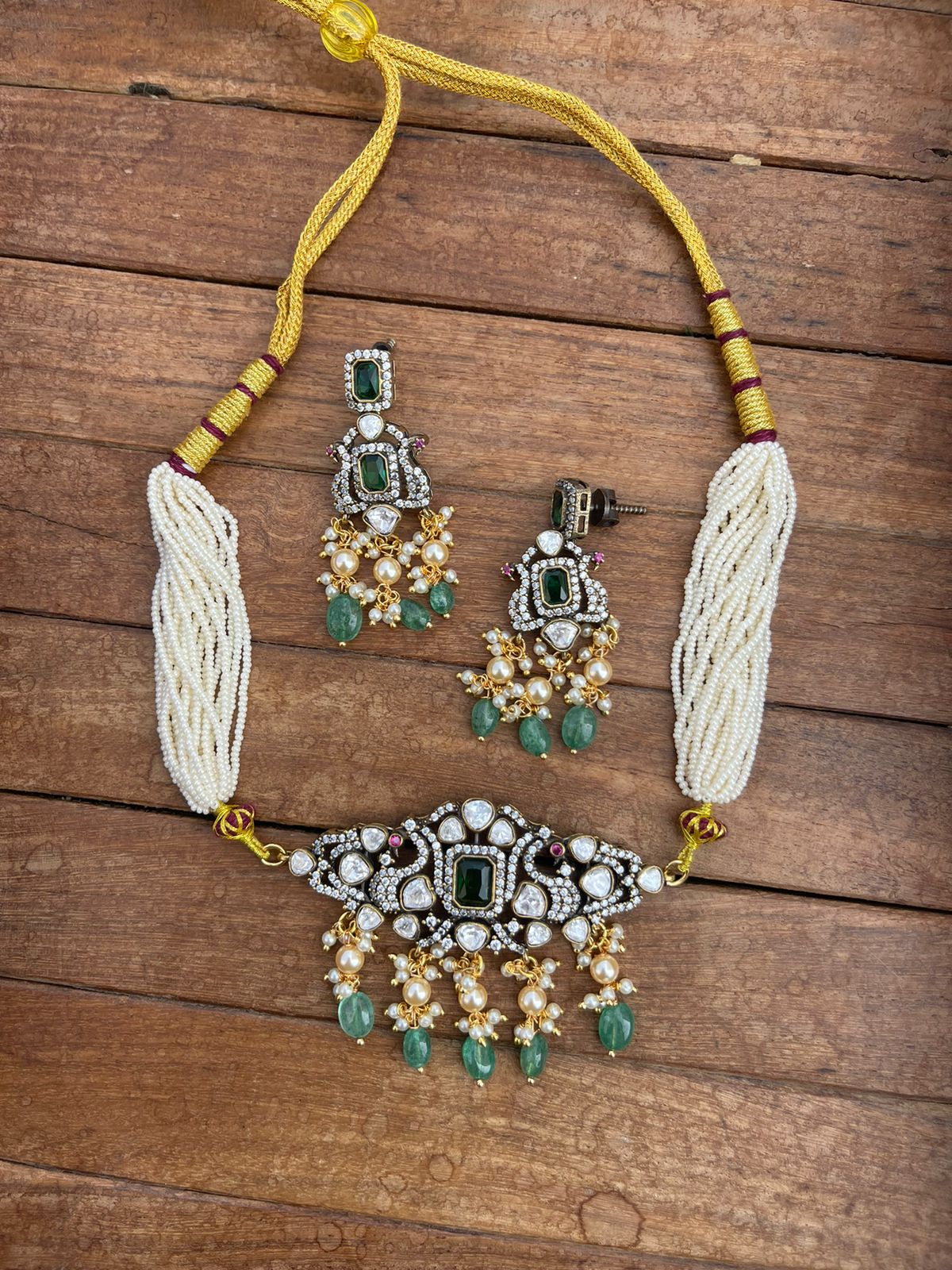 Dual peacock Victorian choker with earrings - Alluring Accessories