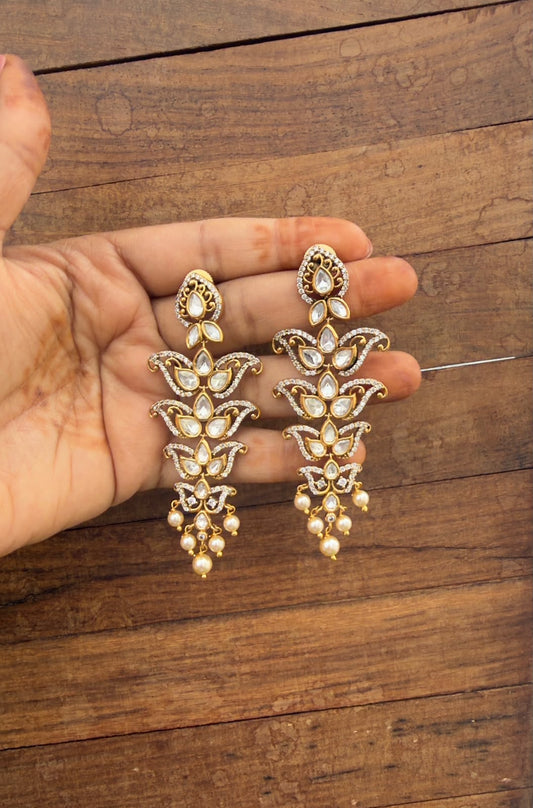 Four layered super light weight designer polki earrings