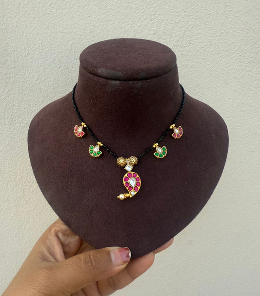 Mango diya real kundan crystal black beads