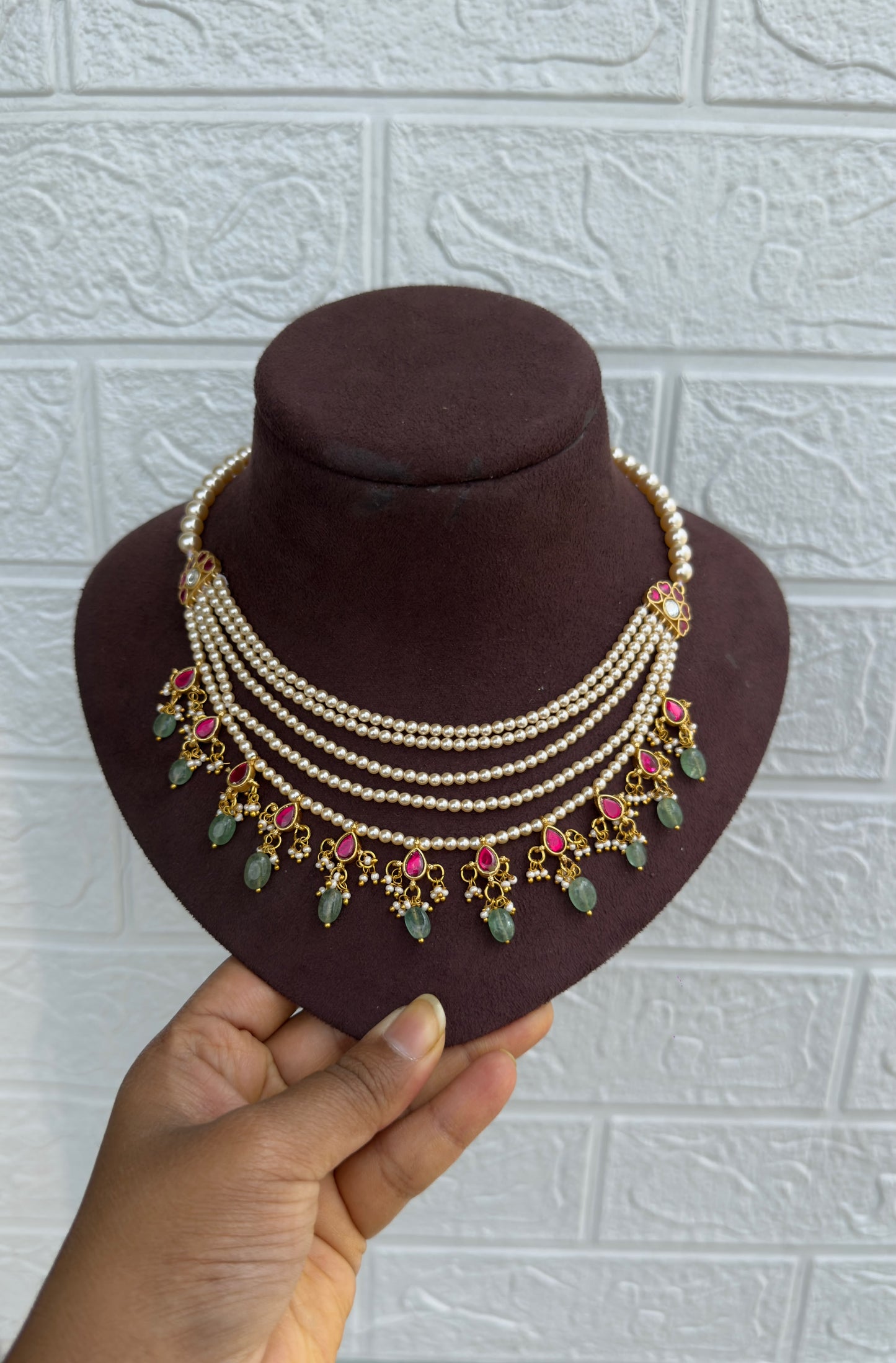 Five layered stylish simple real kundan swaroaski beads necklace design3