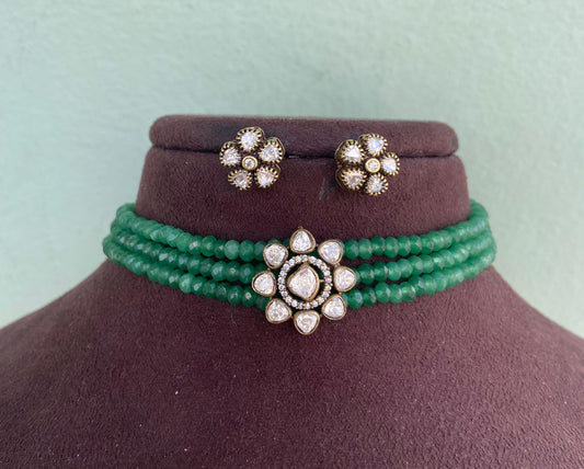 Single flower moissanite crystal beads choker